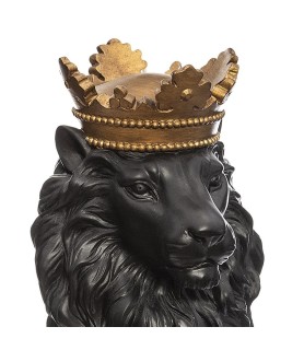 Statue lion assis noir et or 37 cm
