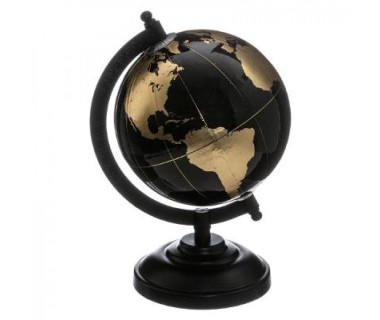 Globe terrestre noir et or H22 cm